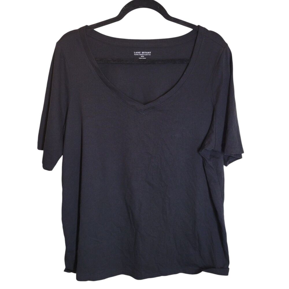 Lane Bryant Womens Sz 18/20 Black Solid Short Sleeve V-Neck T-Shirt